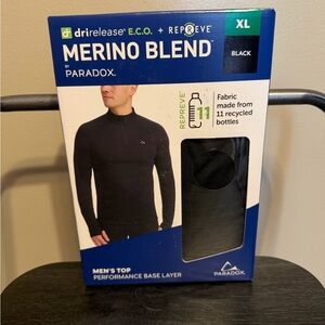 Paradox Men's 1/4 Zip Merino Blend Performance Base Layer Top, Black, Size XL